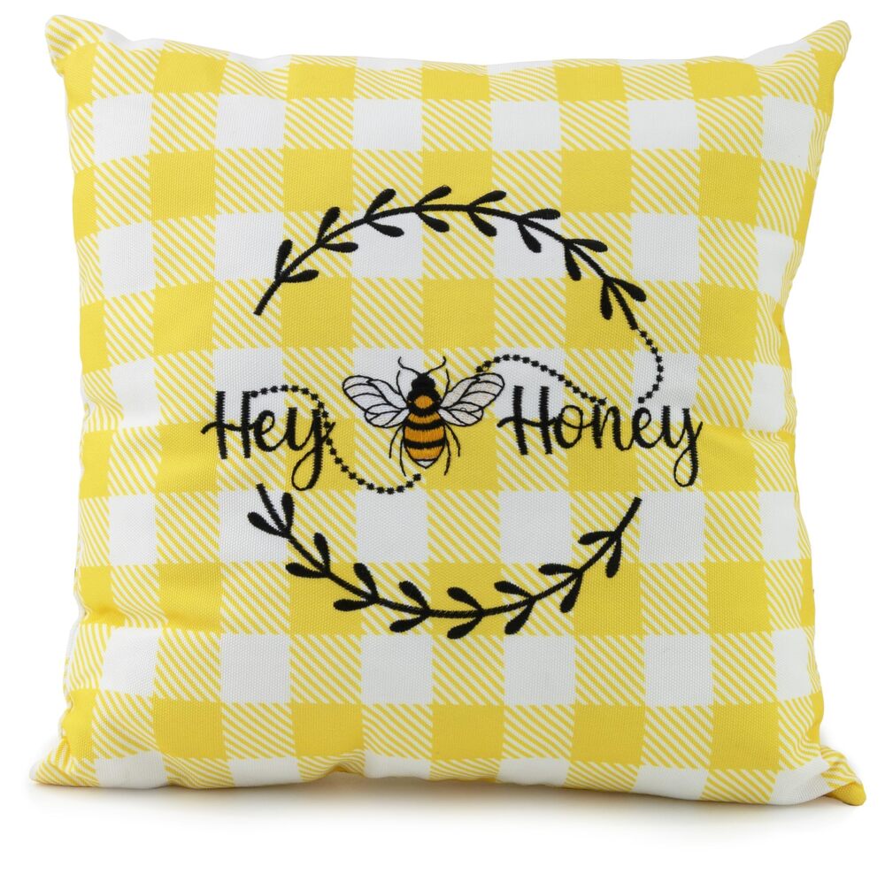 9471 Accent White and Yellow Check Decorative Throw Pillow, 14" Square, Hey